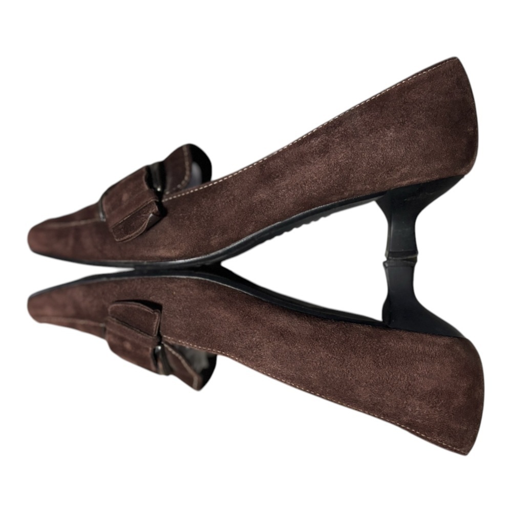 Stuart Weitzman Brown Suede Loafers Silver Buckle Kitten Heel Pumps Size 7.5 M - Picture 8 of 14